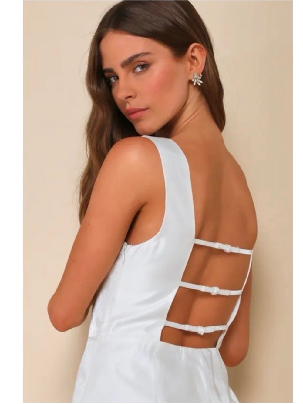 White Strappy Back Satin Dress